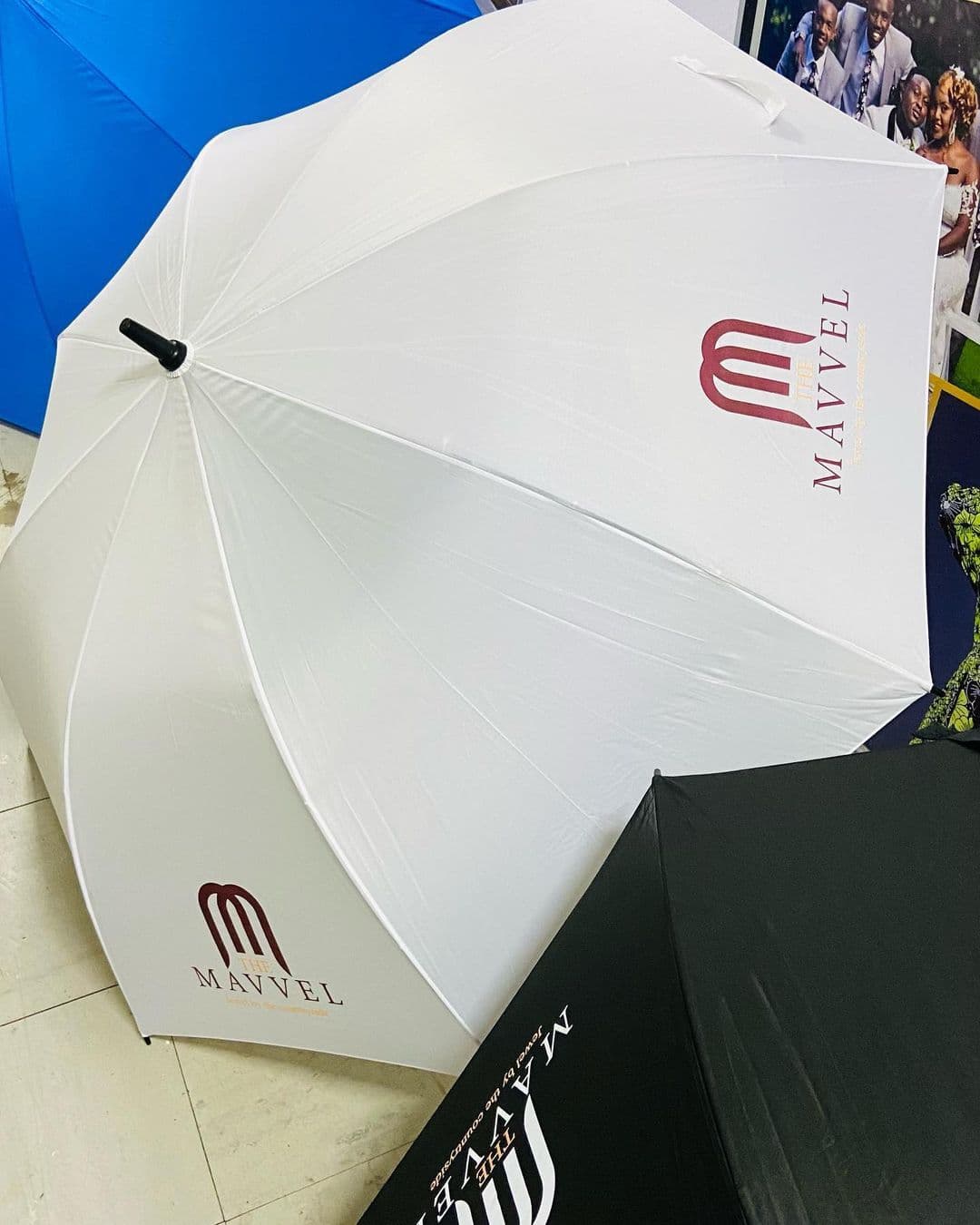 White branded golf umbrella